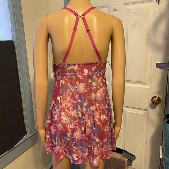 French Affair Purple Floral Babydoll Nightie & G-String Panty Lingerie Set Sz L - Picture 5 of 9